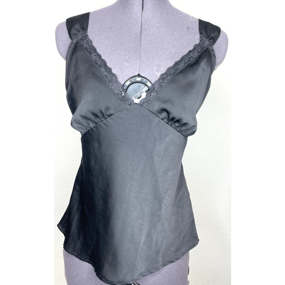 Wild Fable Womens Cami Lace Trim Satin‎ Empire Waist Tie Back Medium Black
